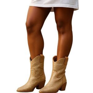 Forever Cowboy Western Ankle Boots Rhinestone Bling River01 Champagne Size 6